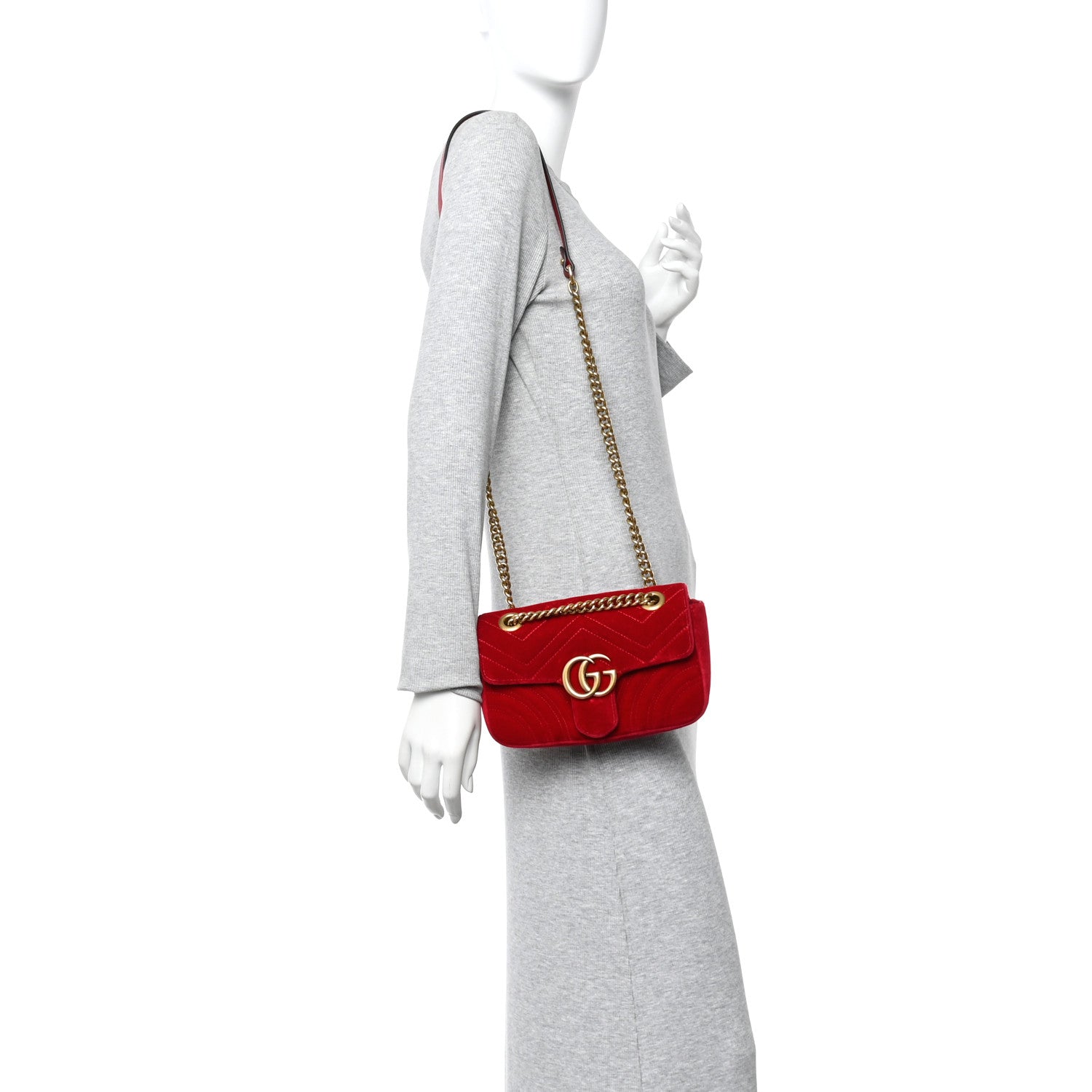 Velvet Matelasse Mini GG Marmont Shoulder Bag Hibiscus Red