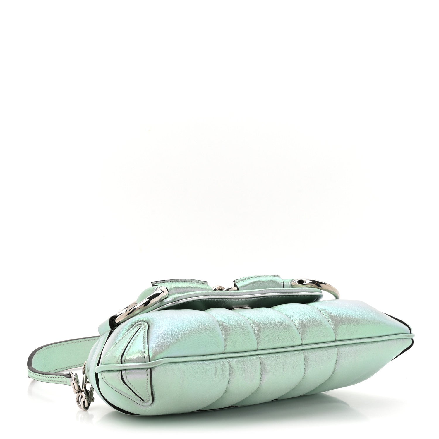 Iridescent Nappa Vertical Matelasse Small Maxi Horsebit Chain Shoulder Bag Iridescent Salvy Green