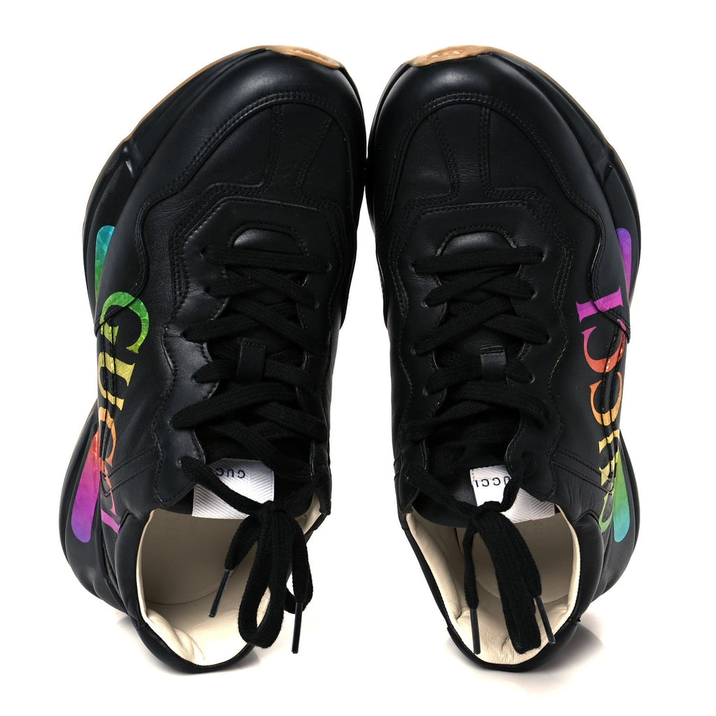 Calfskin Iridescent Logo Mens Rhyton Sneakers 8.5 Black