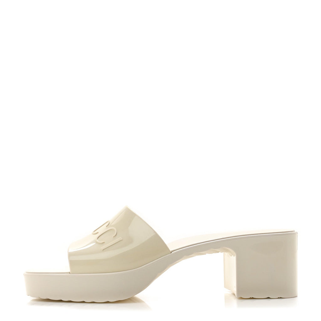 Rubber Gucci Logo Womens Platform 20/60mm Slide Sandals 40 Mystic White