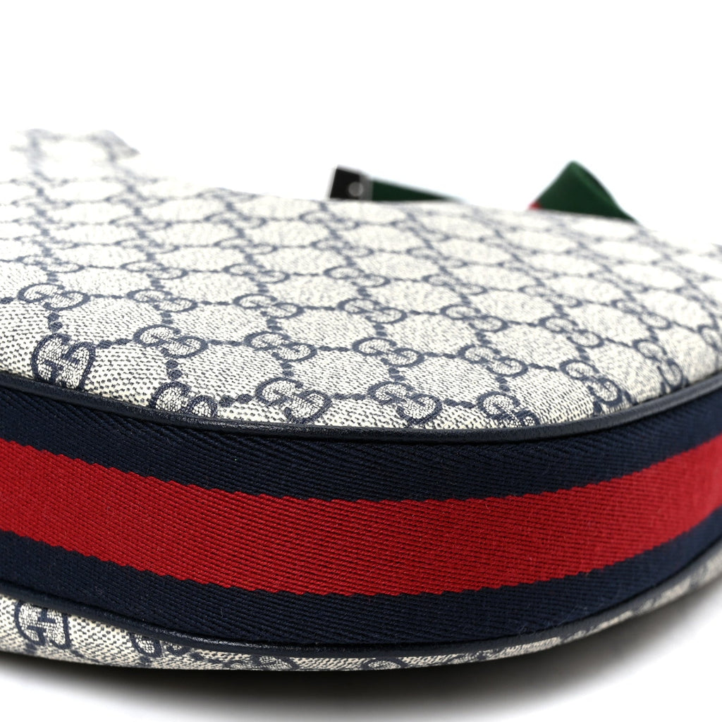 GG Supreme Monogram Textured Calfskin Web Large Attache Shoulder Bag Beige Blue