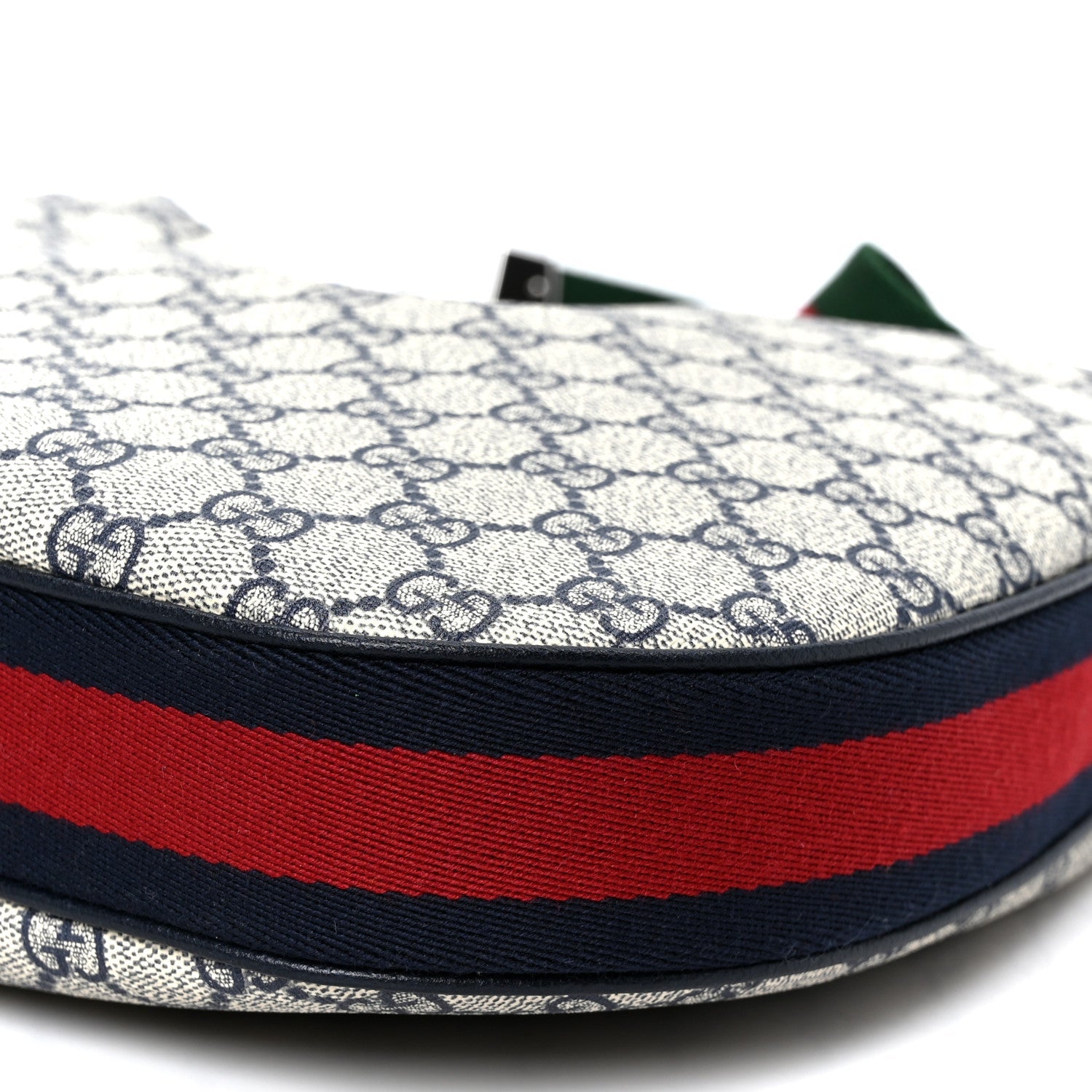 GG Supreme Monogram Textured Calfskin Web Large Attache Shoulder Bag Beige Blue