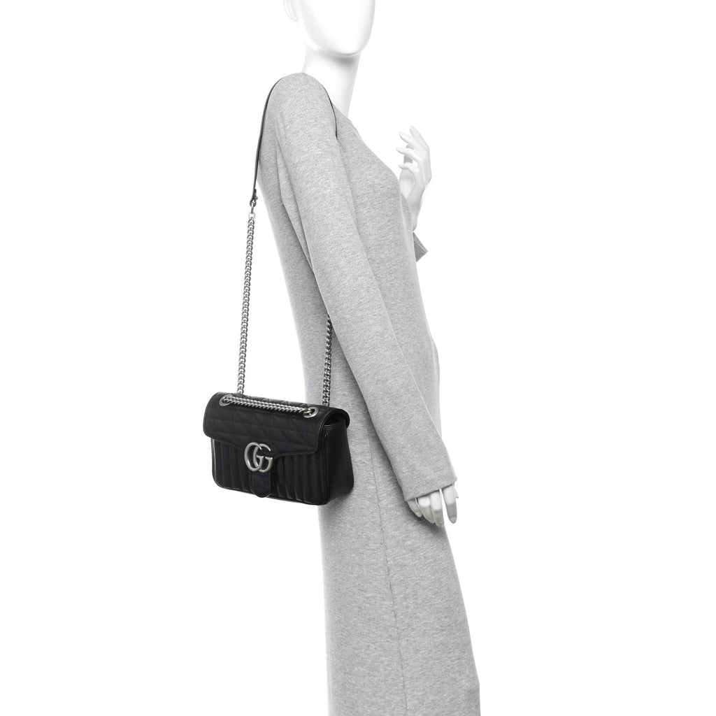 Calfskin Matelasse Aria Small GG Marmont Shoulder Bag Black