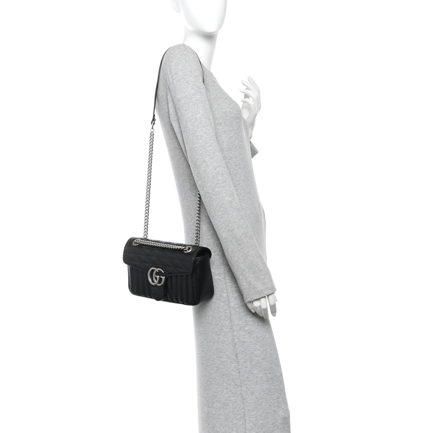 Calfskin Matelasse Aria Small GG Marmont Shoulder Bag Black