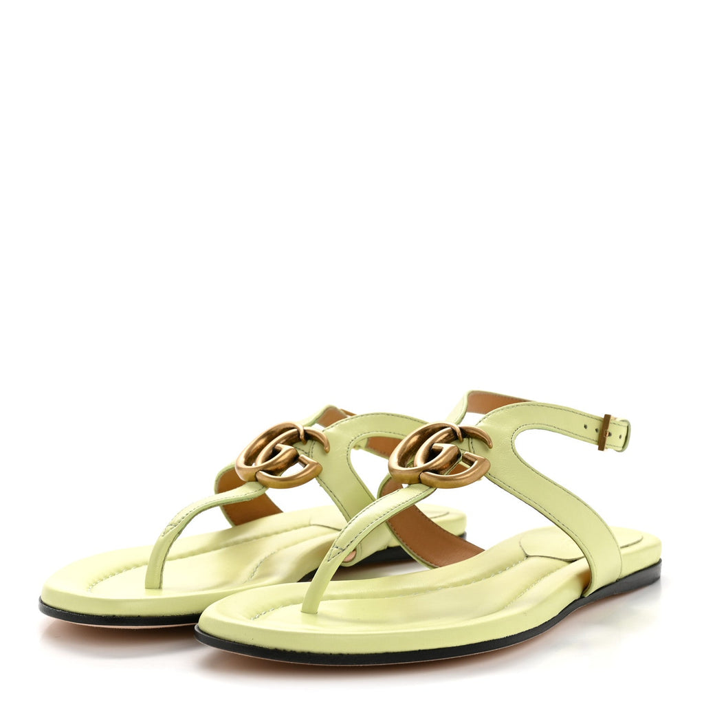 Calfskin Double G Thong Flat Sandals 35 Pistachio Green
