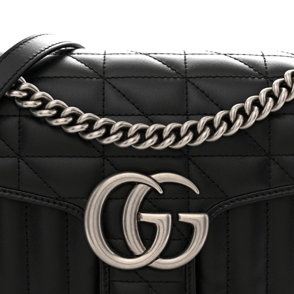 Calfskin Matelasse Aria Small GG Marmont Shoulder Bag Black