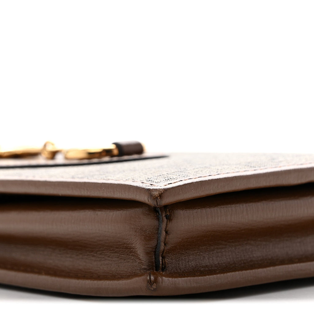 GG Supreme Monogram Azalea Calfskin Horsebit 1955 Wallet On Chain Beige Ebony Brown Sugar