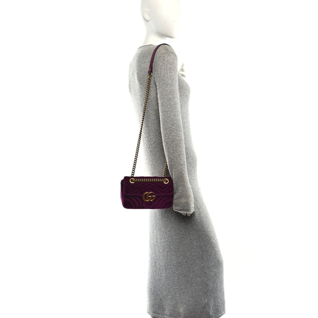 Velvet Matelasse Mini GG Marmont Shoulder Bag Fuchsia Violet Cyclamen