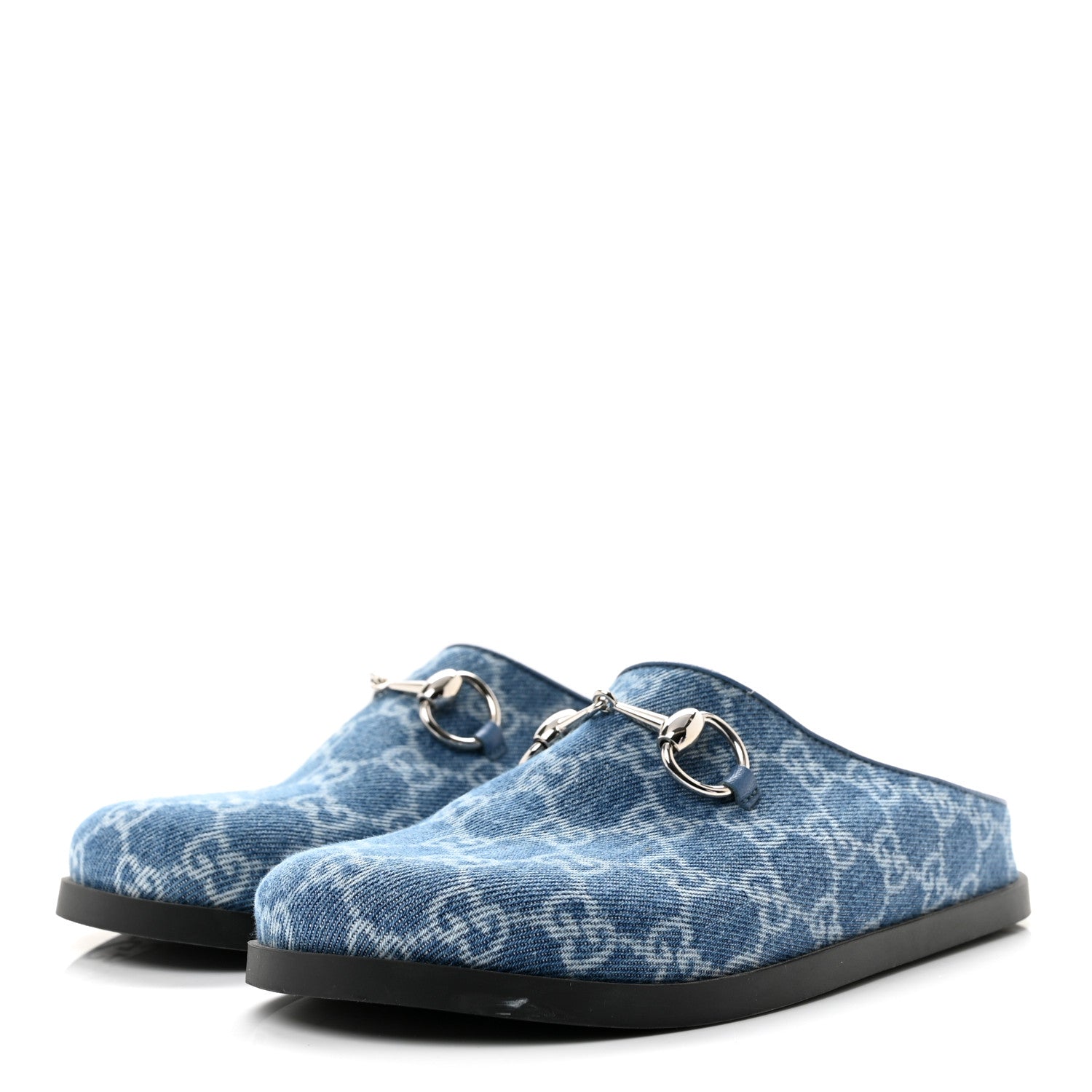 New Denim GG Monogram Granada Kid Womens Horsebit Mules 35 Blue