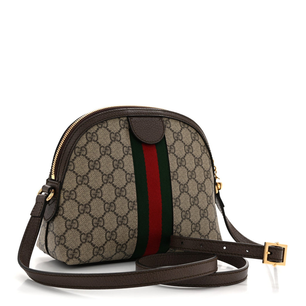 GG Supreme Monogram Textured Dollar Calfskin Web Small Ophidia Dome Shoulder Bag Beige Ebony New Acero