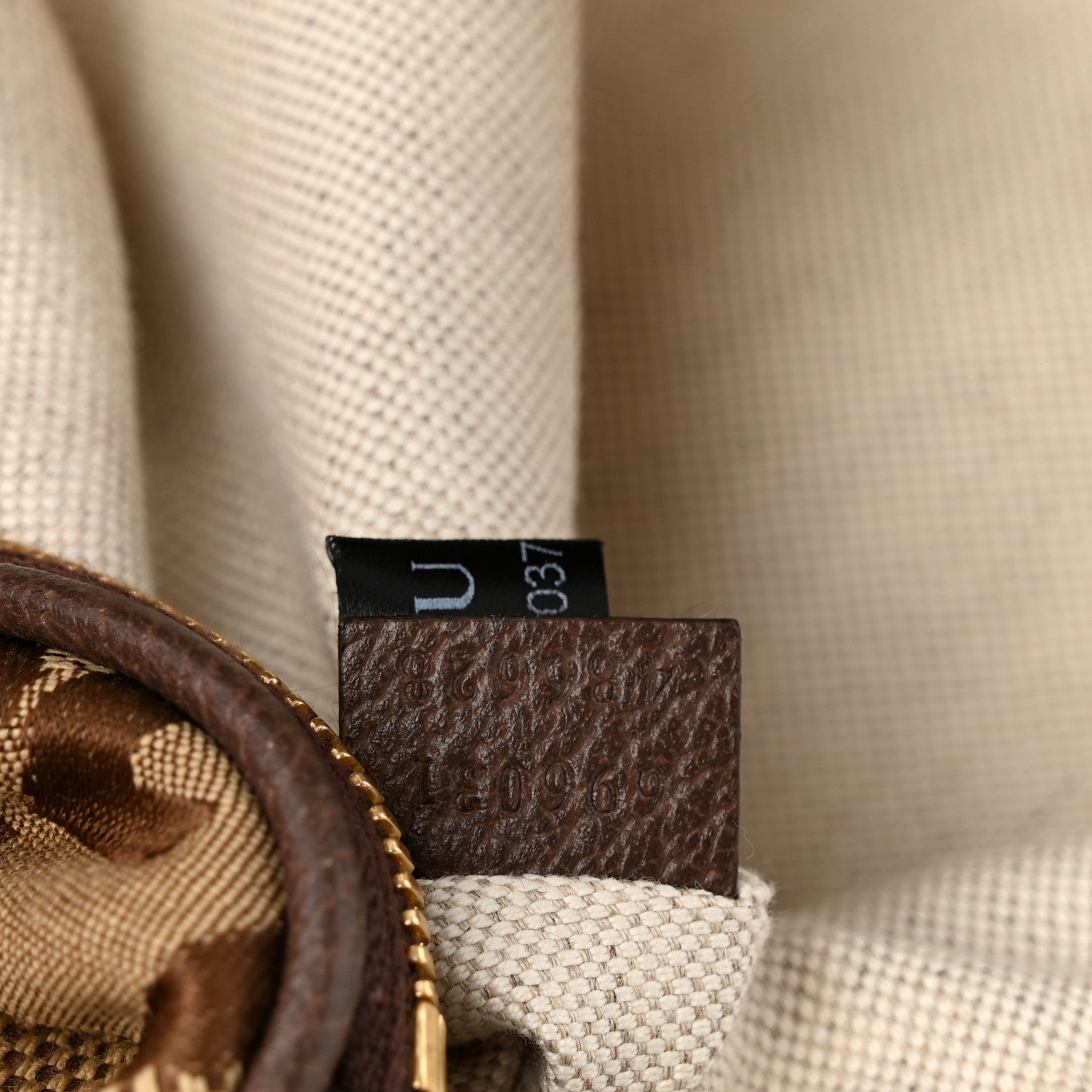Monogram Jumbo GG Textured Dollar Calfskin Web Belt Bag Camel Ebony New Acero