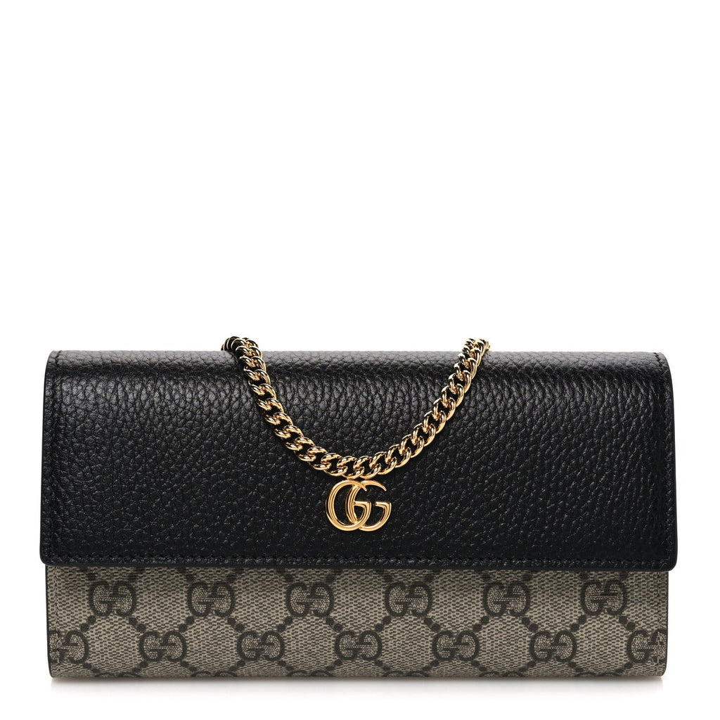 Dollar Calfskin GG Supreme Monogram Petite GG Marmont Wallet Chain Bag Black Beige Ebony