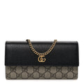 Dollar Calfskin GG Supreme Monogram Petite GG Marmont Wallet Chain Bag Black Beige Ebony