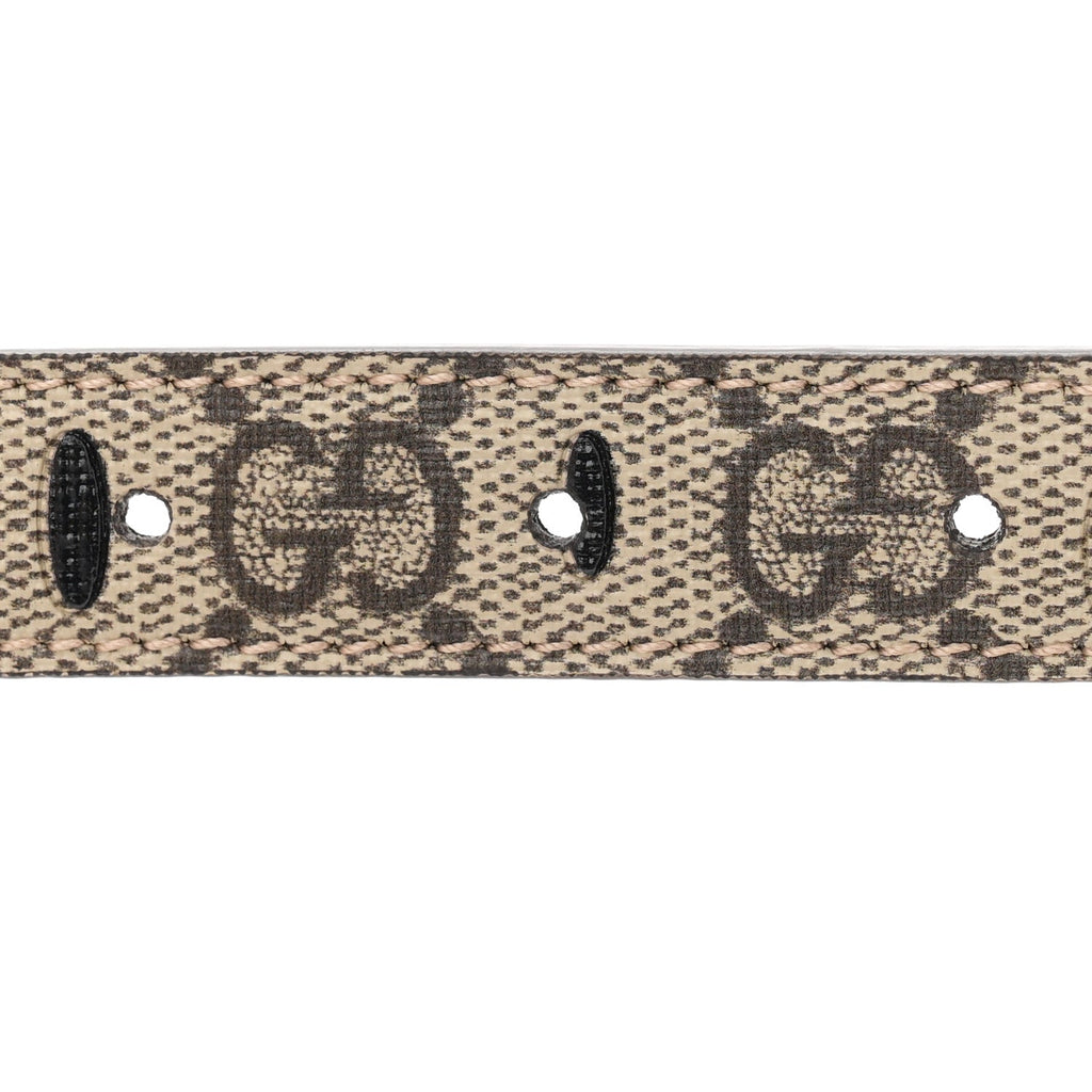 GG Supreme Monogram Calfskin Strawberry Buckle Thin Belt 80 32 Beige Ebony New Acero