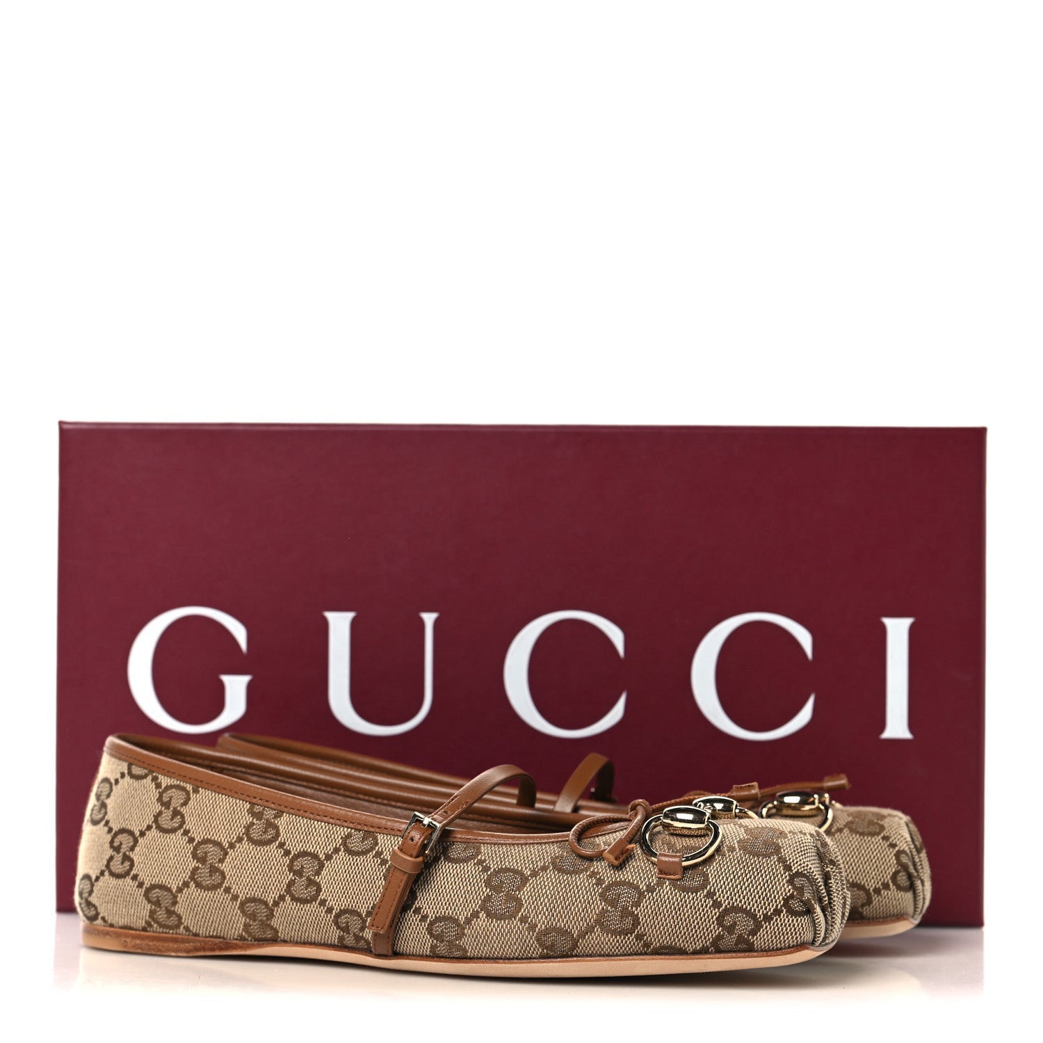 GG Monogram Horsebit Bow Ballet Flats 35.5 Beige Ebony Sundial