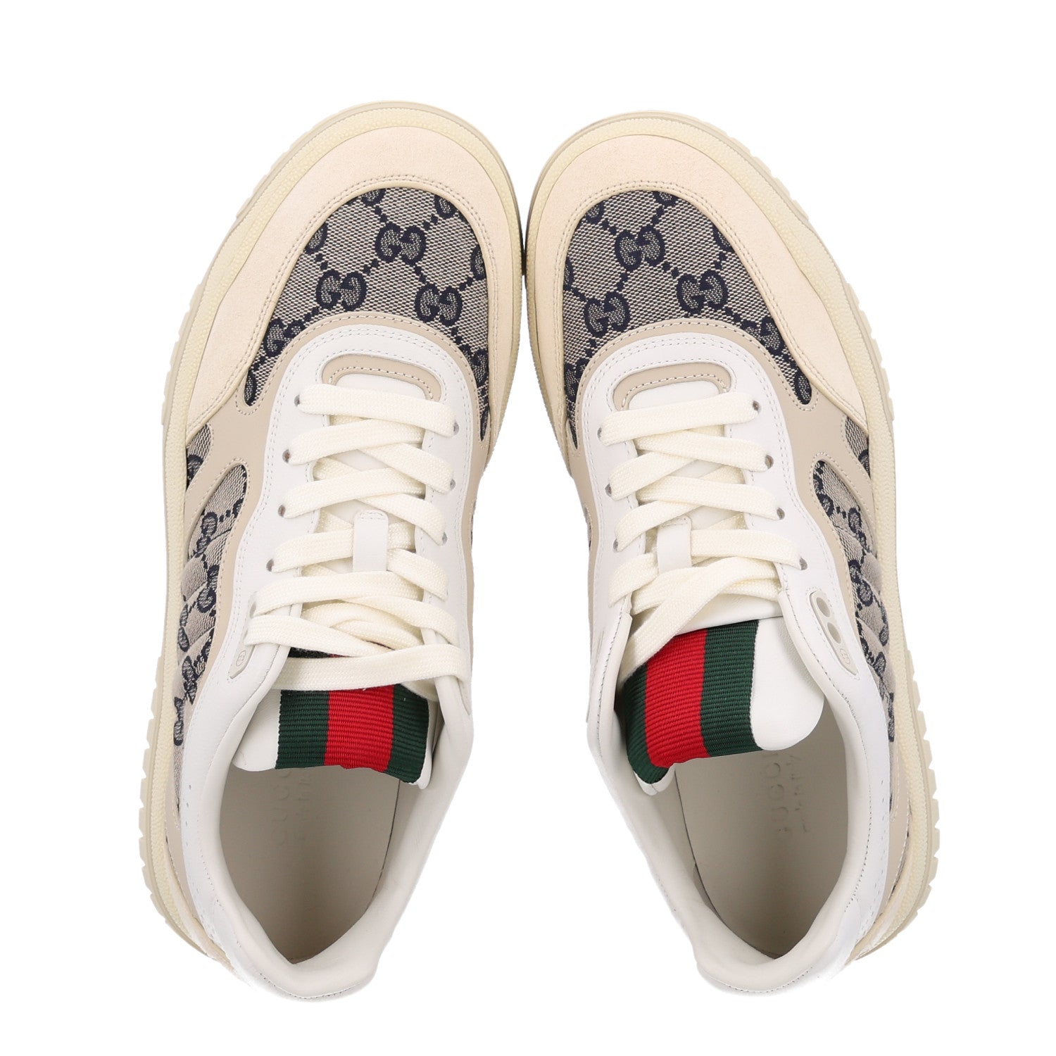 Calfskin Suede GG Monogram Re-Web Womens Sneakers 38.5 White Beige Ebony