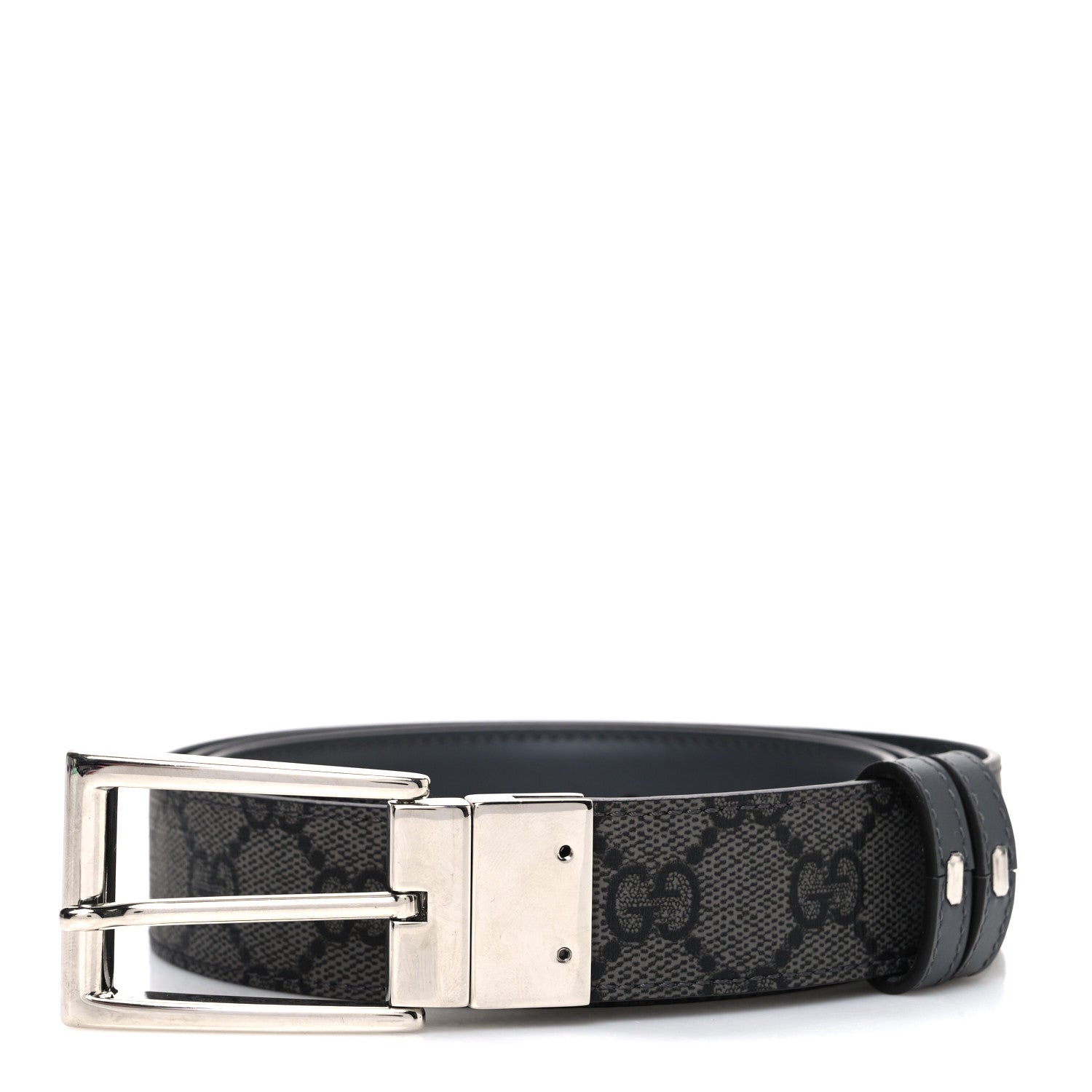 Selleria Calfskin GG Supreme Monogram Reversible Belt 90 36 Graphite Grey Black