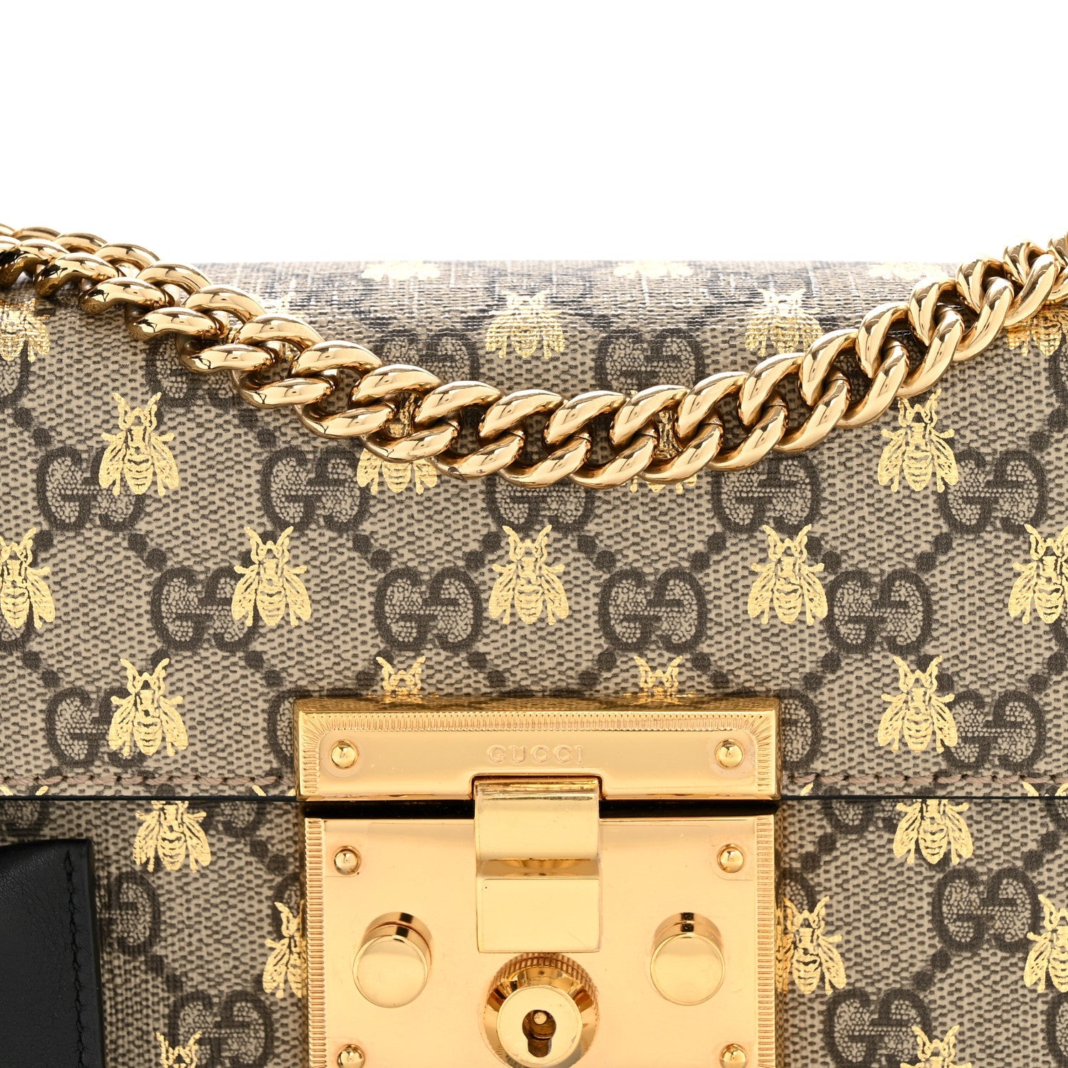 GG Supreme Monogram Bees Small Padlock Shoulder Bag Black