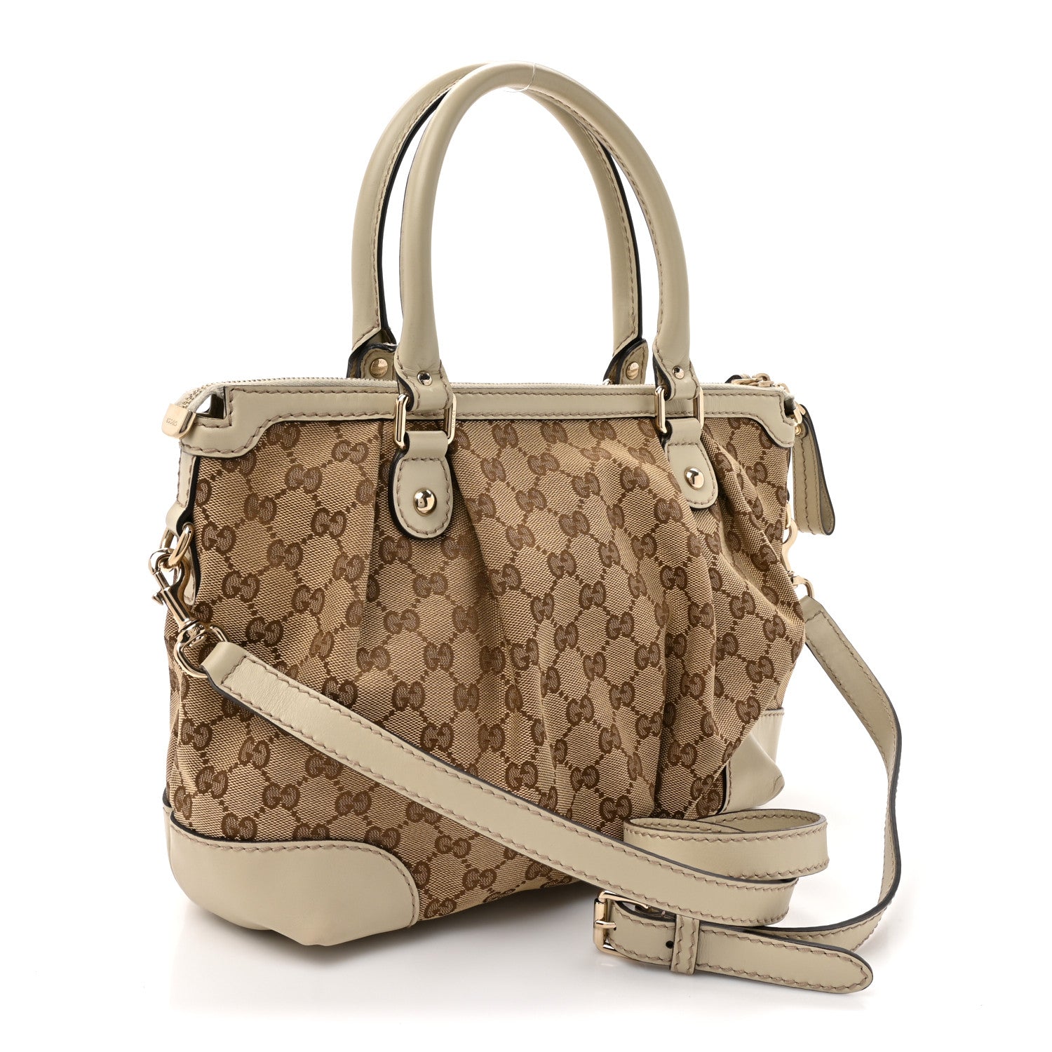 Monogram Margaux Calfskin Medium Sukey Top Handle Bag Beige Ebony Mystic White