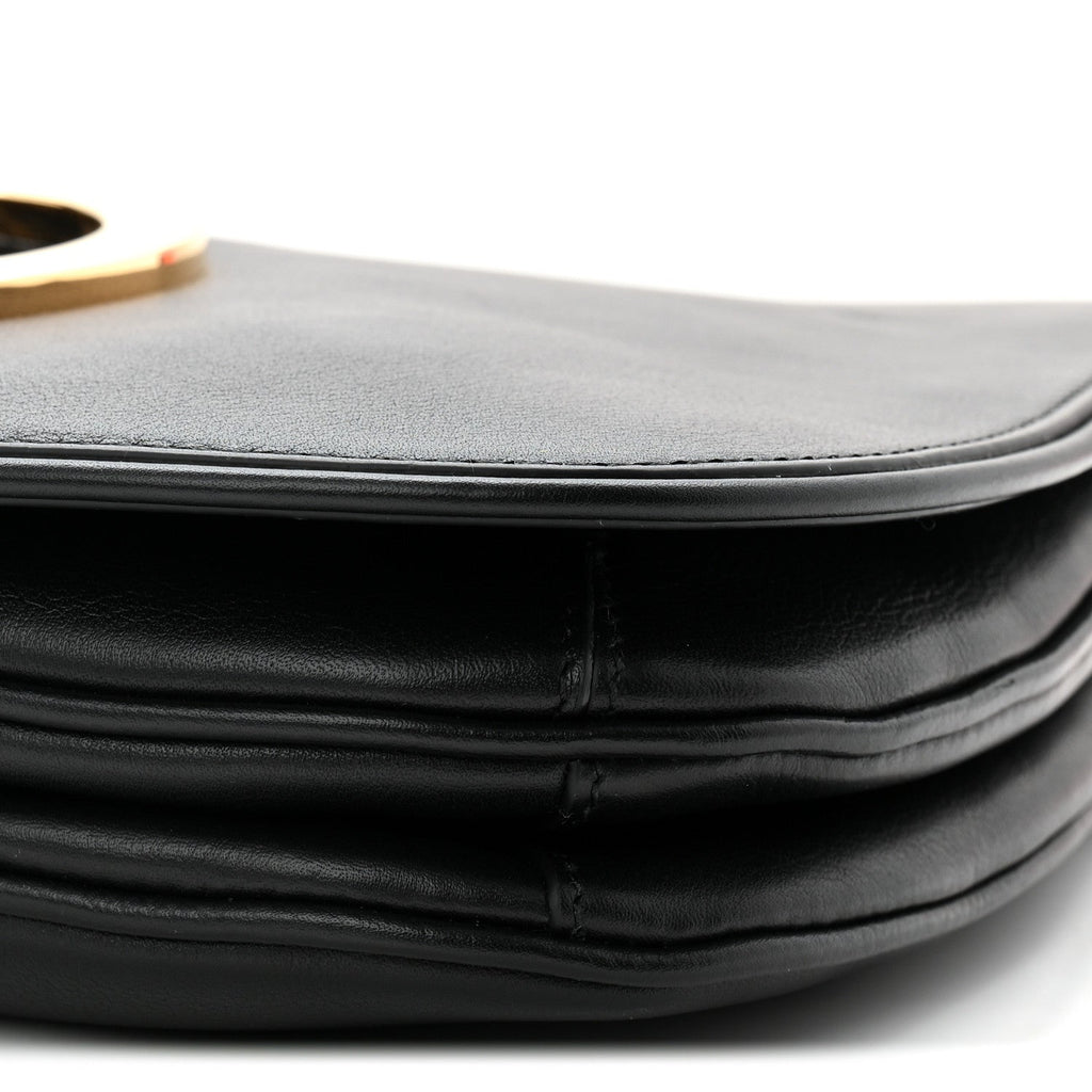 Roxy Calfskin Web Medium Blondie Top Handle Shoulder Flap Bag Black