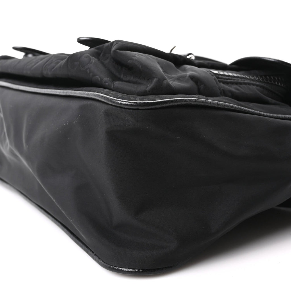 Nylon Monogram Double Buckle Flap Messenger Bag Black