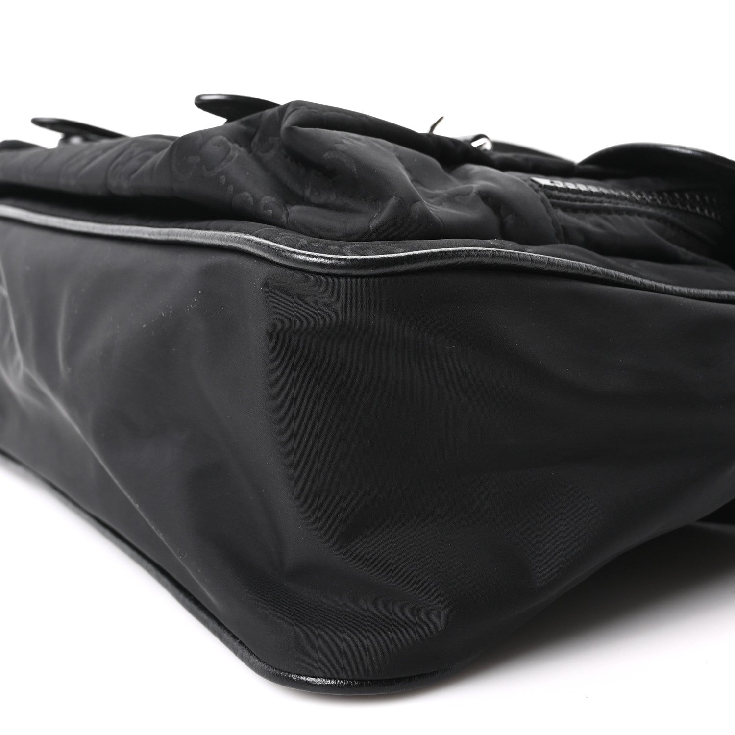 Nylon Monogram Double Buckle Flap Messenger Bag Black
