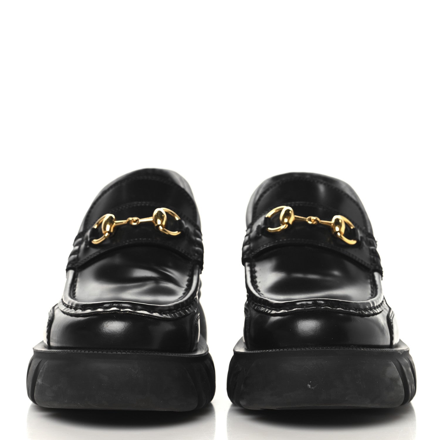 Magnum Calfskin Nappa Samoa Womens Horsebit Platform Chunky Lug Sole 40mm Loafers 38.5  Black