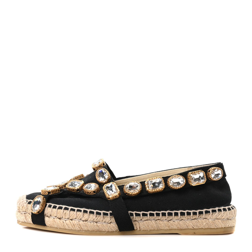 Canvas Crystal Embellished Espadrilles 36 Black