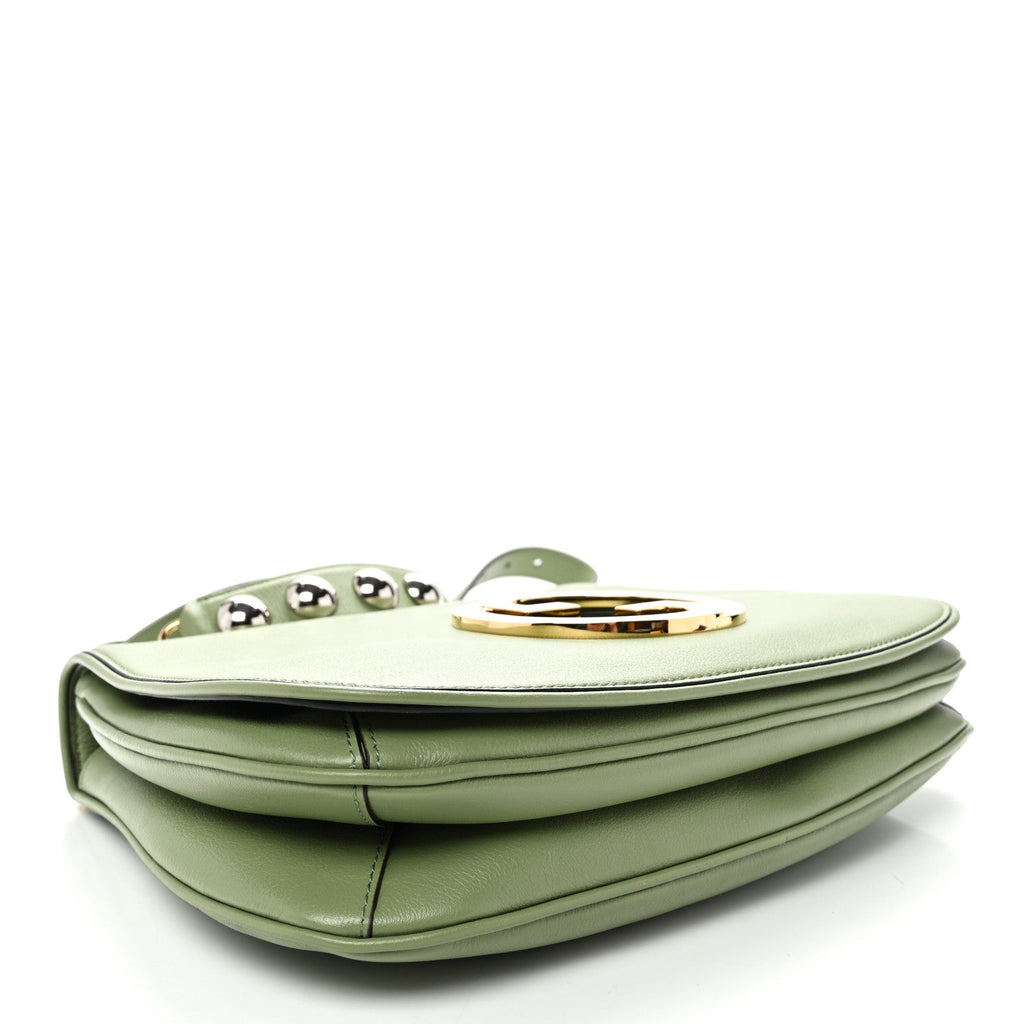 Roxy Calfskin Web Medium Blondie Top Handle Shoulder Flap Bag Salamander Green