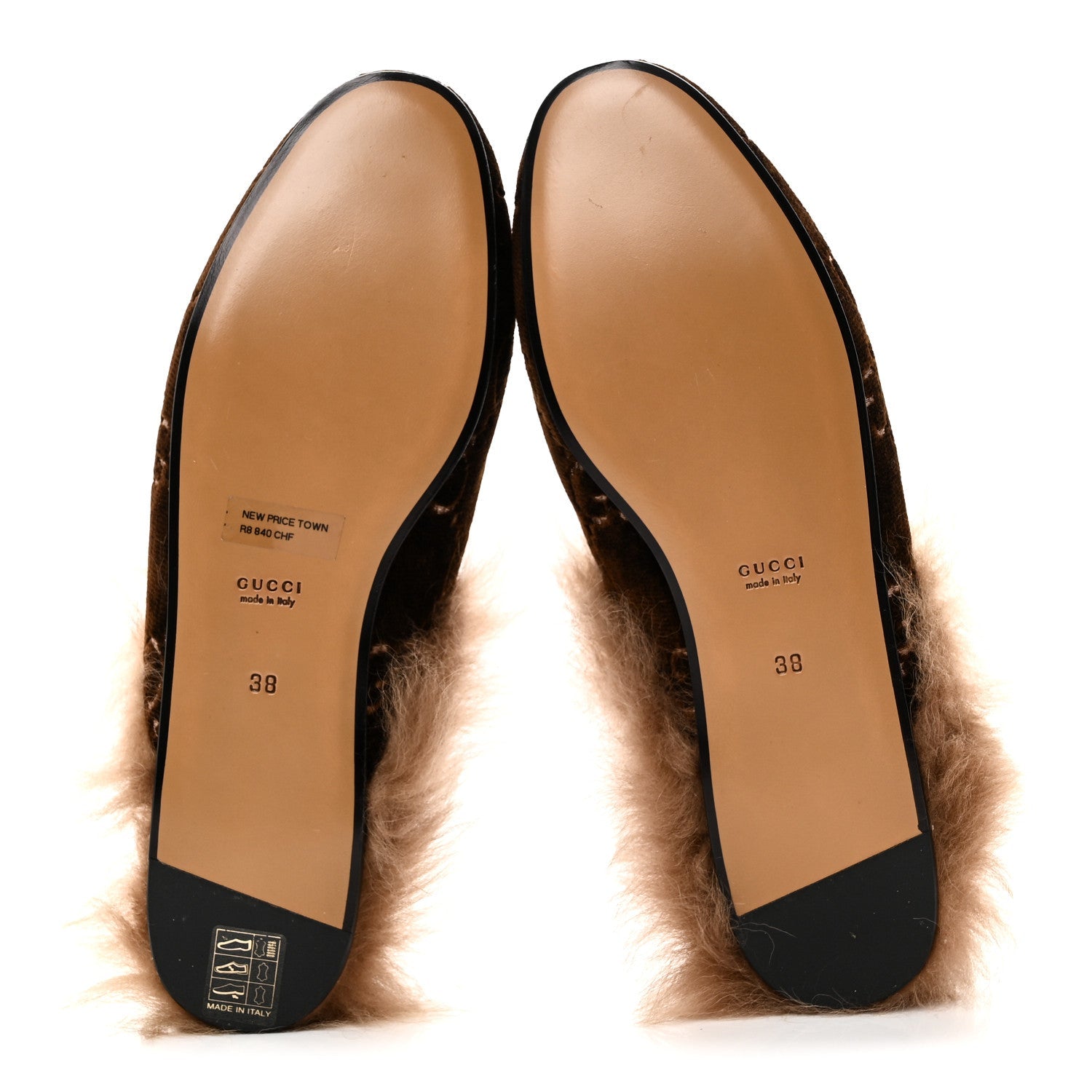 Velvet GG Monogram Fur Womens Princetown Slippers 38 Brown Black Natural