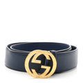 Moon Calfskin Interlocking G 37mm Belt 75 30 Cobalt Blue