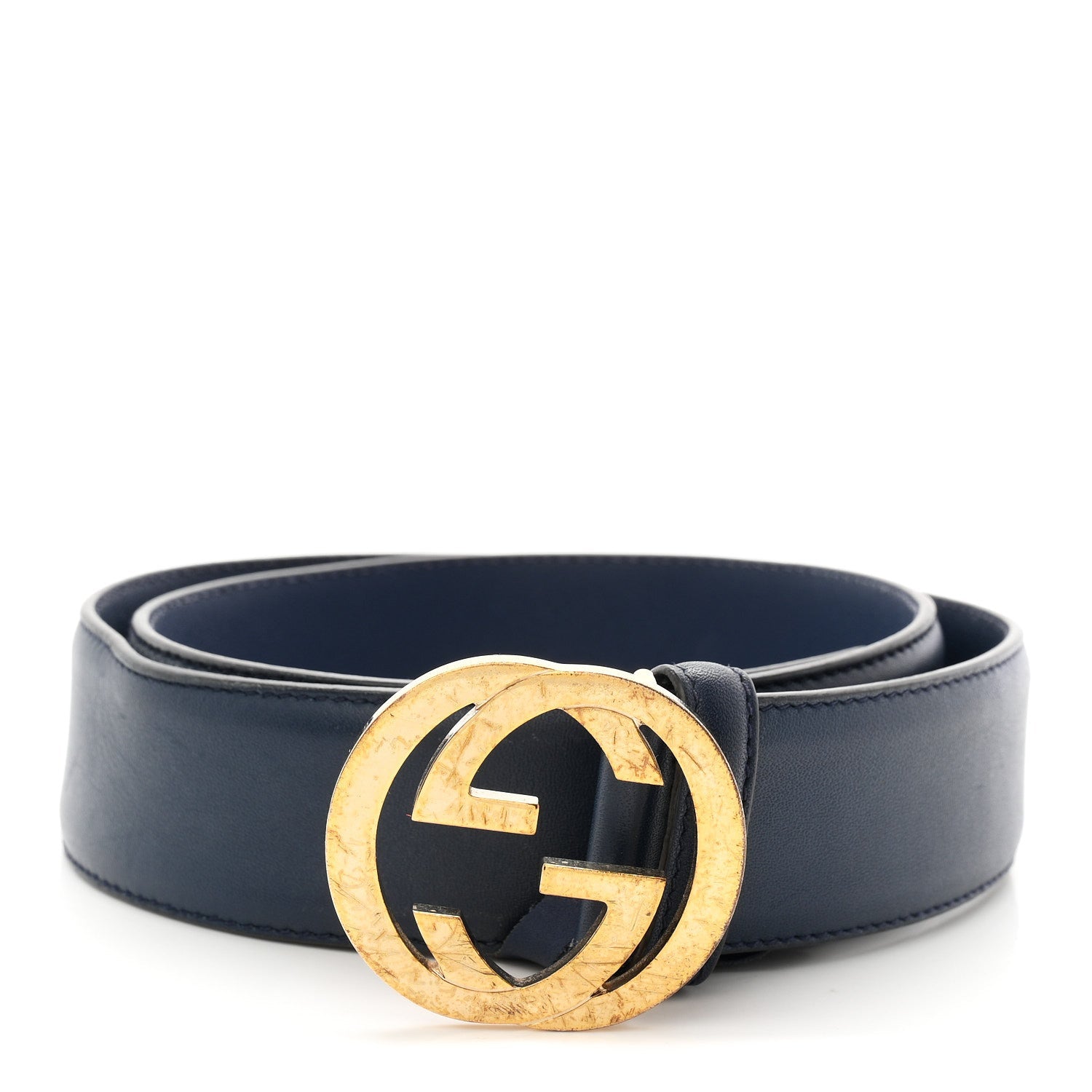 Moon Calfskin Interlocking G 37mm Belt 75 30 Cobalt Blue
