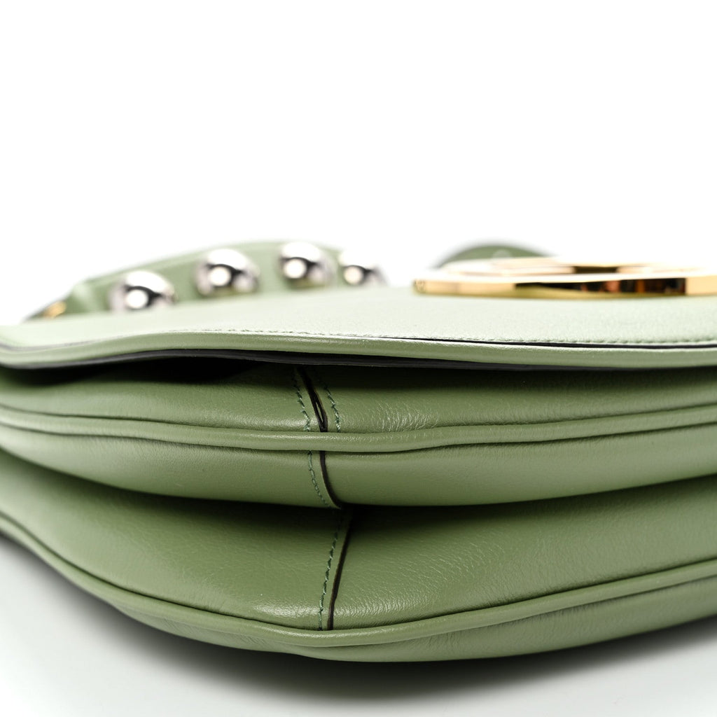 Roxy Calfskin Web Medium Blondie Top Handle Shoulder Flap Bag Salamander Green
