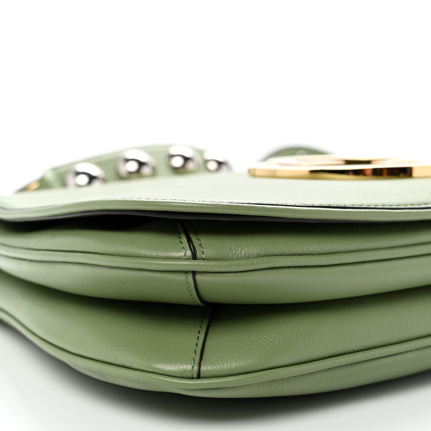Roxy Calfskin Web Medium Blondie Top Handle Shoulder Flap Bag Salamander Green