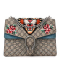 GG Supreme Monogram Angry Cat Embroidered Medium Dionysus Shoulder Bag Beige Ultramarine