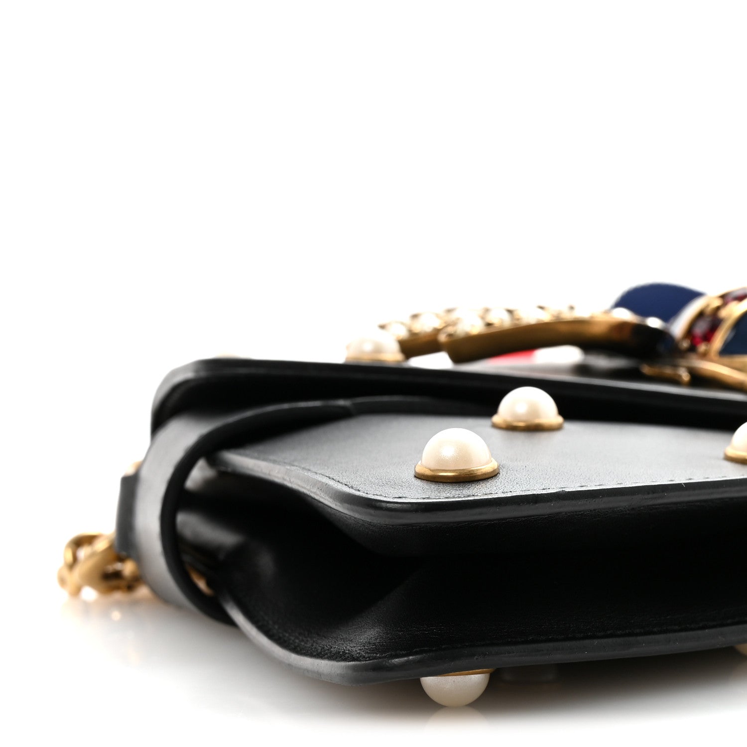 Nappa Pearl Studded Mini Queen Margaret Broadway Shoulder Bag Black