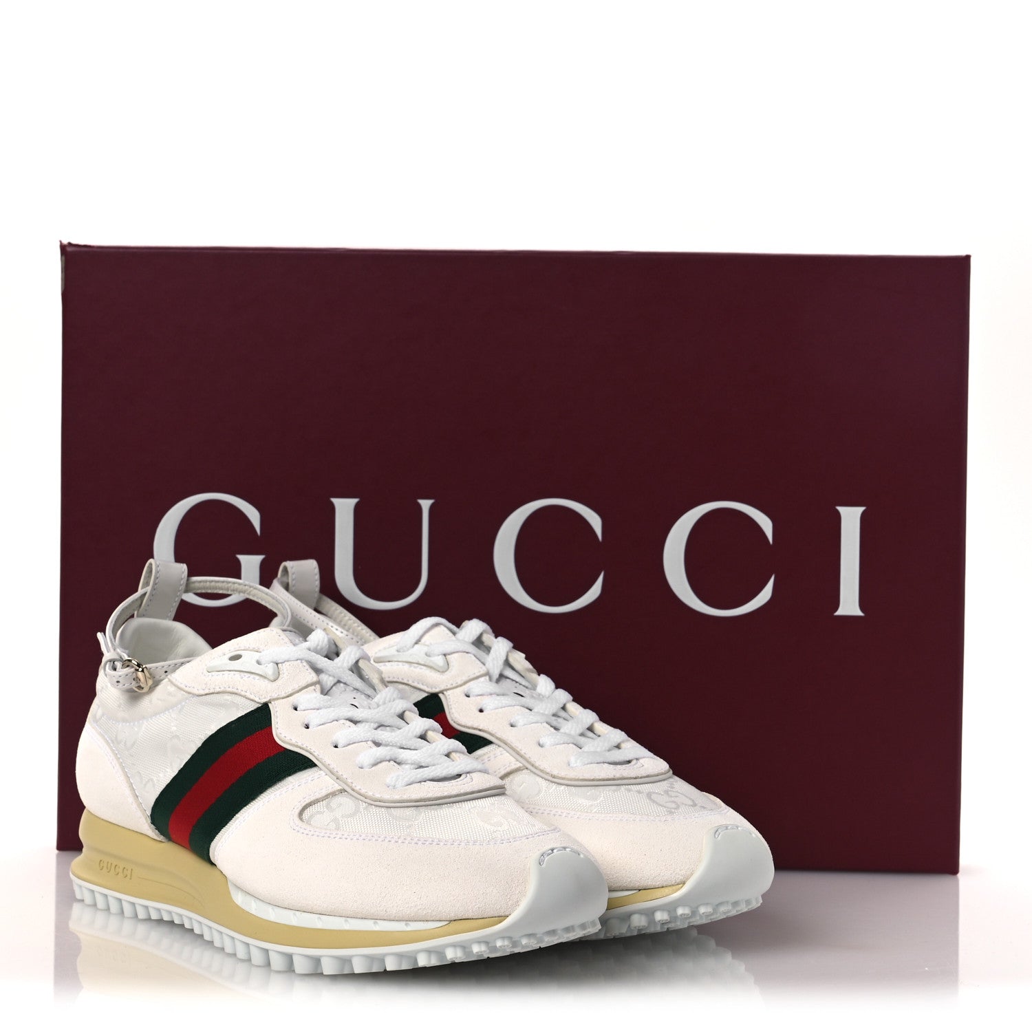 GG Suede Monogram Web Re-Motion Sneakers 37.5 White
