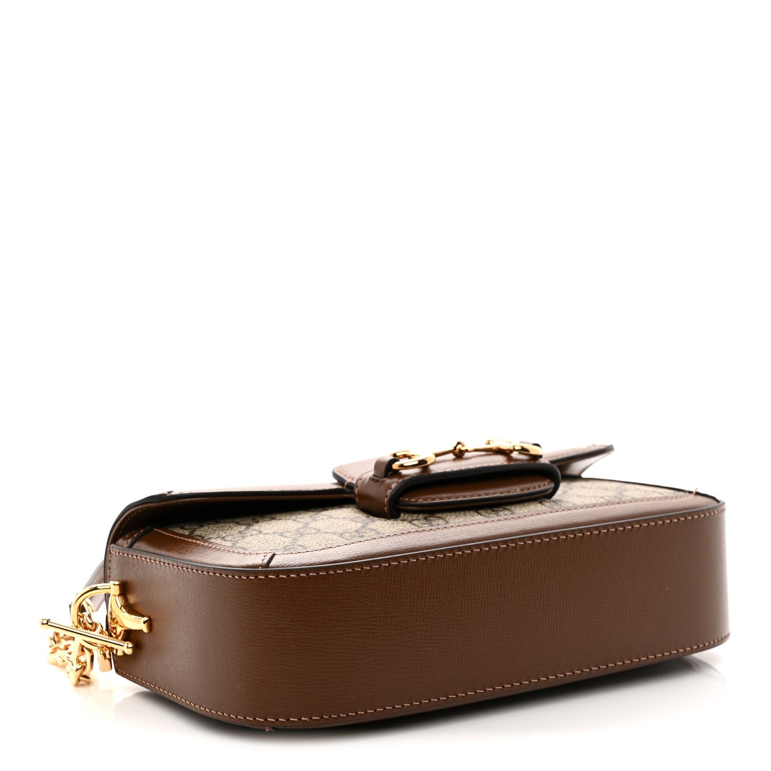 GG Supreme Monogram Small Horsebit 1955 Chain Shoulder Bag Beige Ebony Brown Sugar