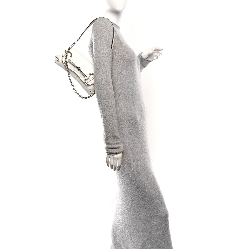 Nappa Vertical Matelasse Small Maxi Horsebit Chain Shoulder Bag Great White