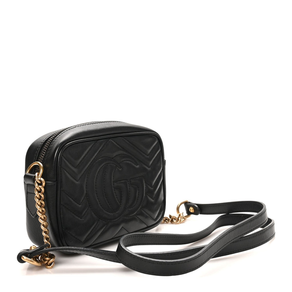 Calfskin Matelasse Mini GG Marmont Chain Shoulder Bag Black