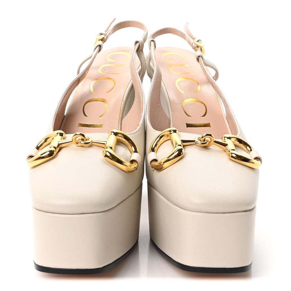 Nappa Horsebit Platform 35/120mm Slingback Pumps 36 New Mystic White