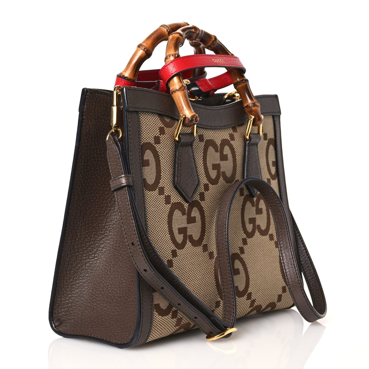 Monogram Jumbo GG Textured Dollar Calfskin Small Diana Tote Bag Camel Ebony New Acero