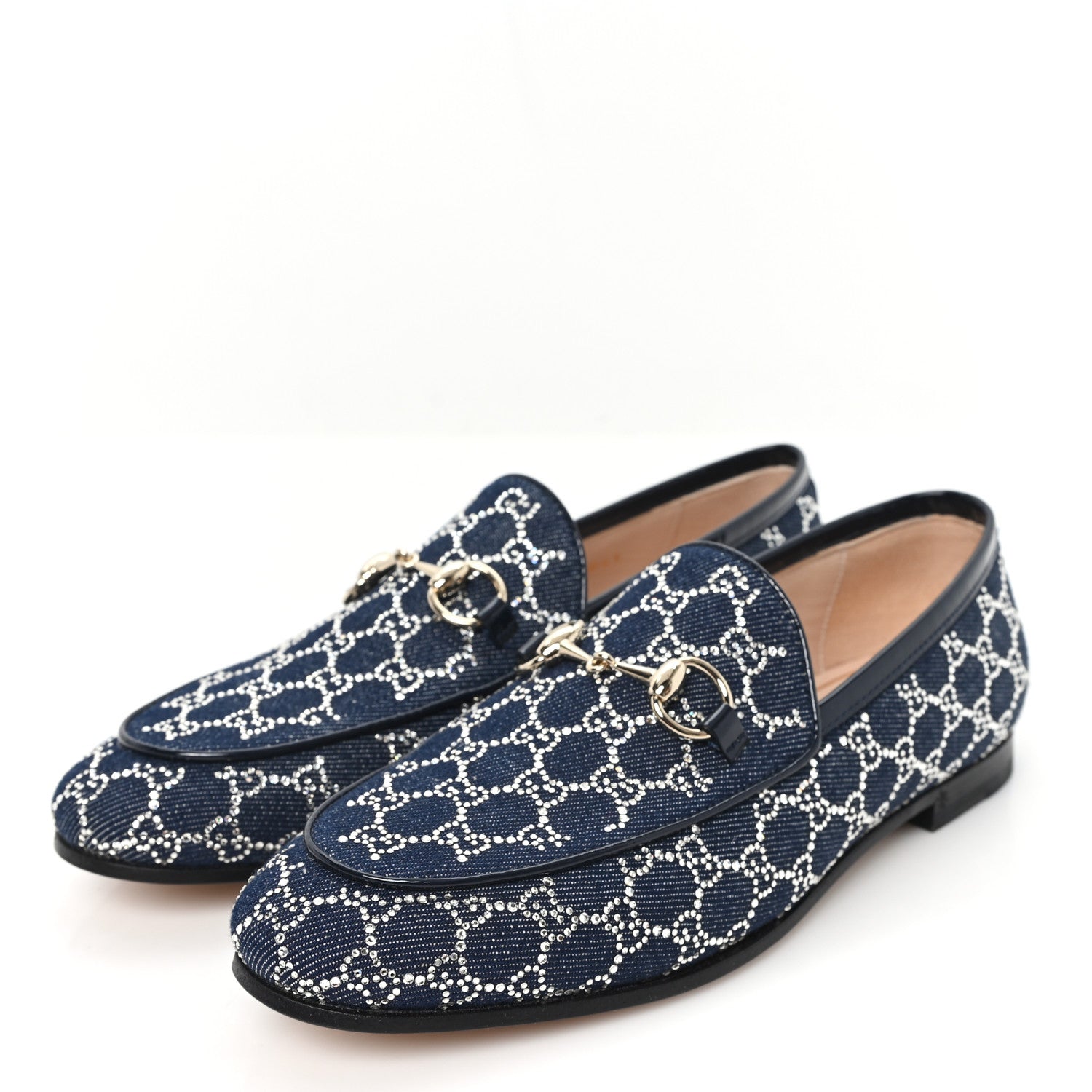 New Denim Crystal GG Monogram Womens 1953 Horsebit Jordaan Loafer 36 Blue