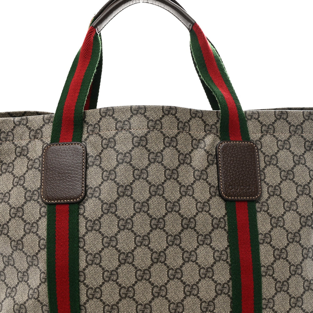 Tender GG Supreme Monogram Textured Dollar Calfskin Web Tote Beige Ebony New Acero