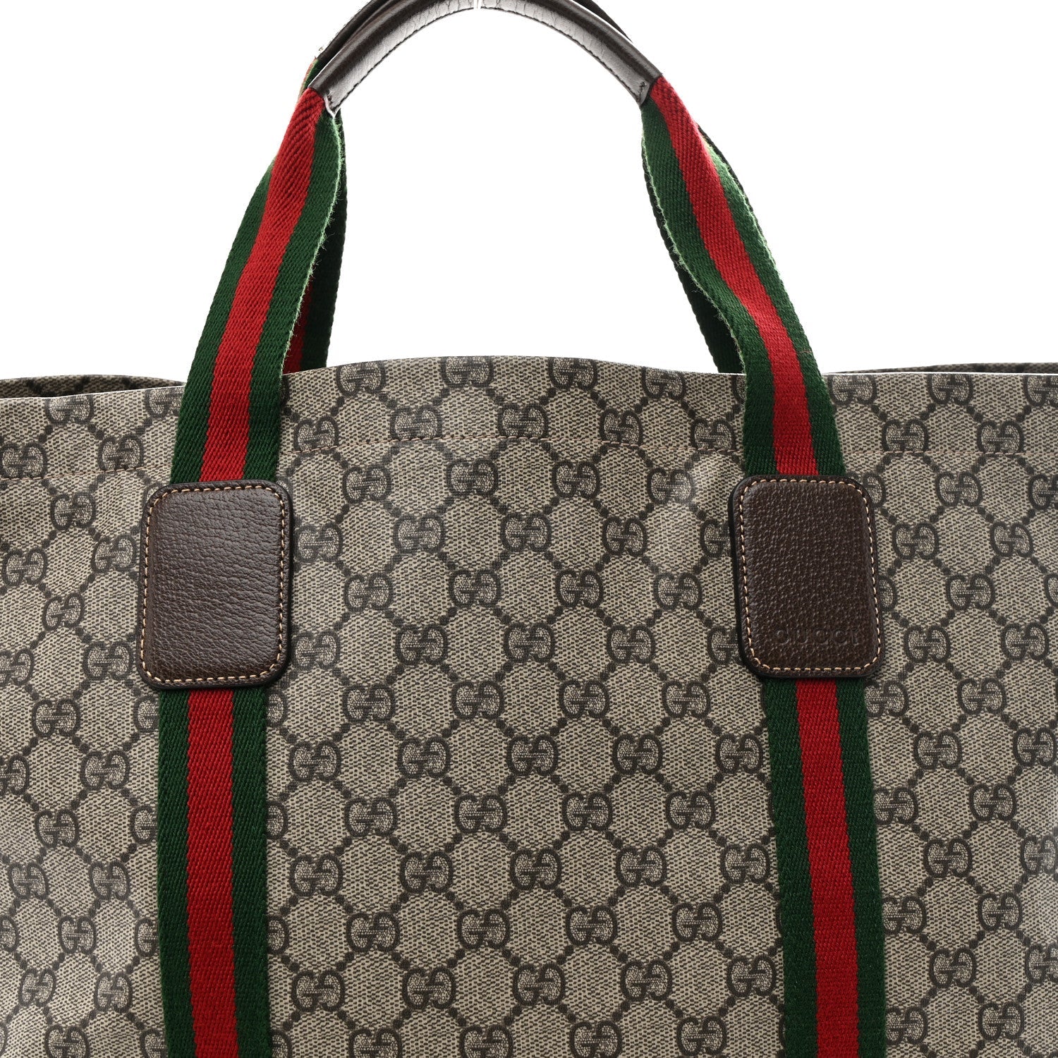 Tender GG Supreme Monogram Textured Dollar Calfskin Web Tote Beige Ebony New Acero