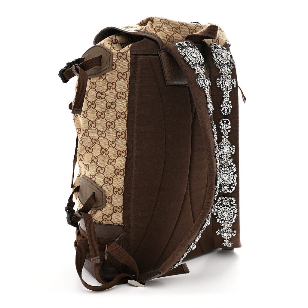 Monogram Script Logo Large Double Pocket Backpack Beige Ebony Multicolor