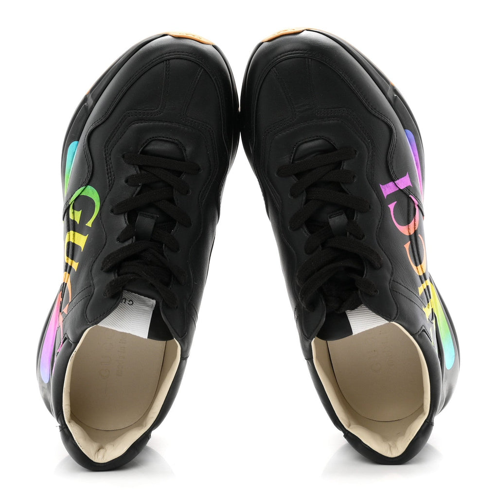 Calfskin Iridescent Logo Mens Rhyton Sneakers 9 Black