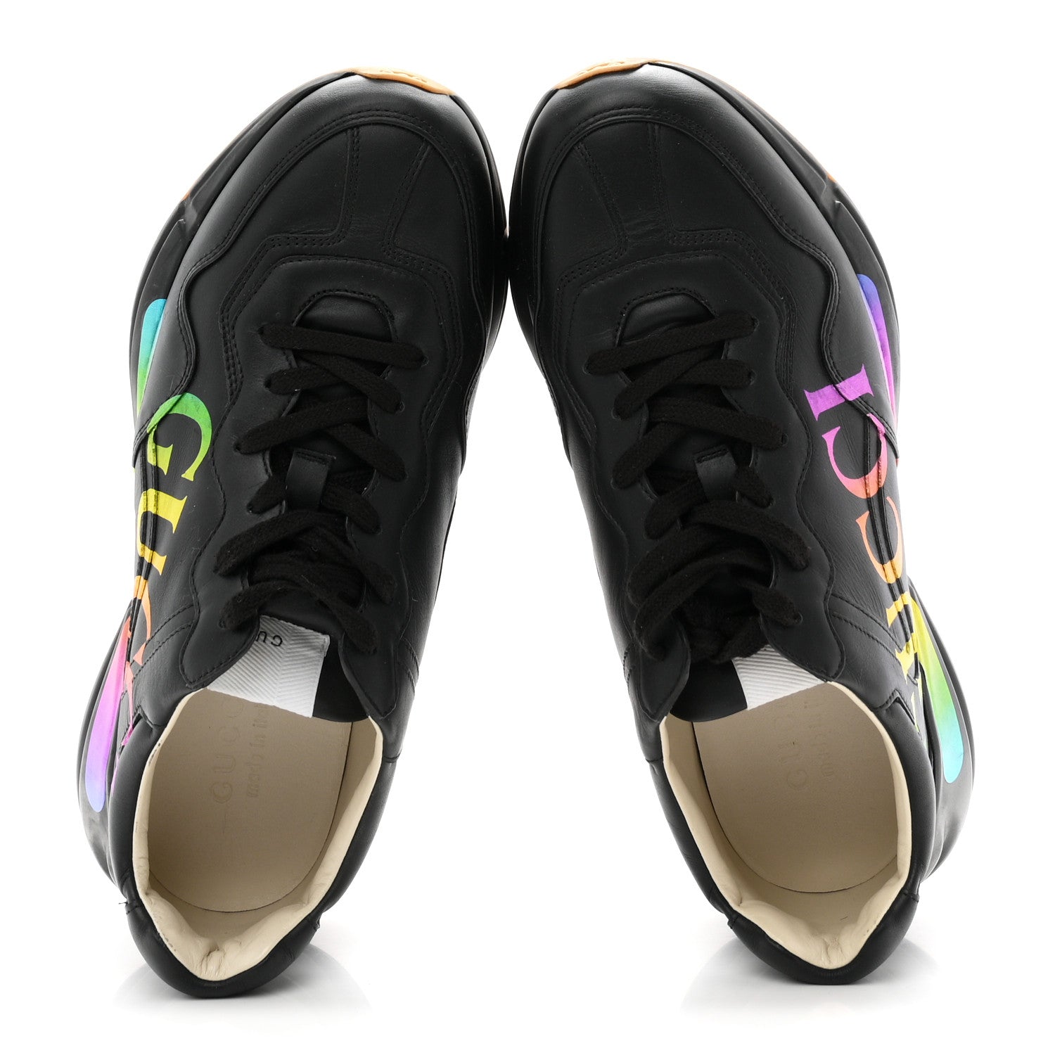 Calfskin Iridescent Logo Mens Rhyton Sneakers 9 Black
