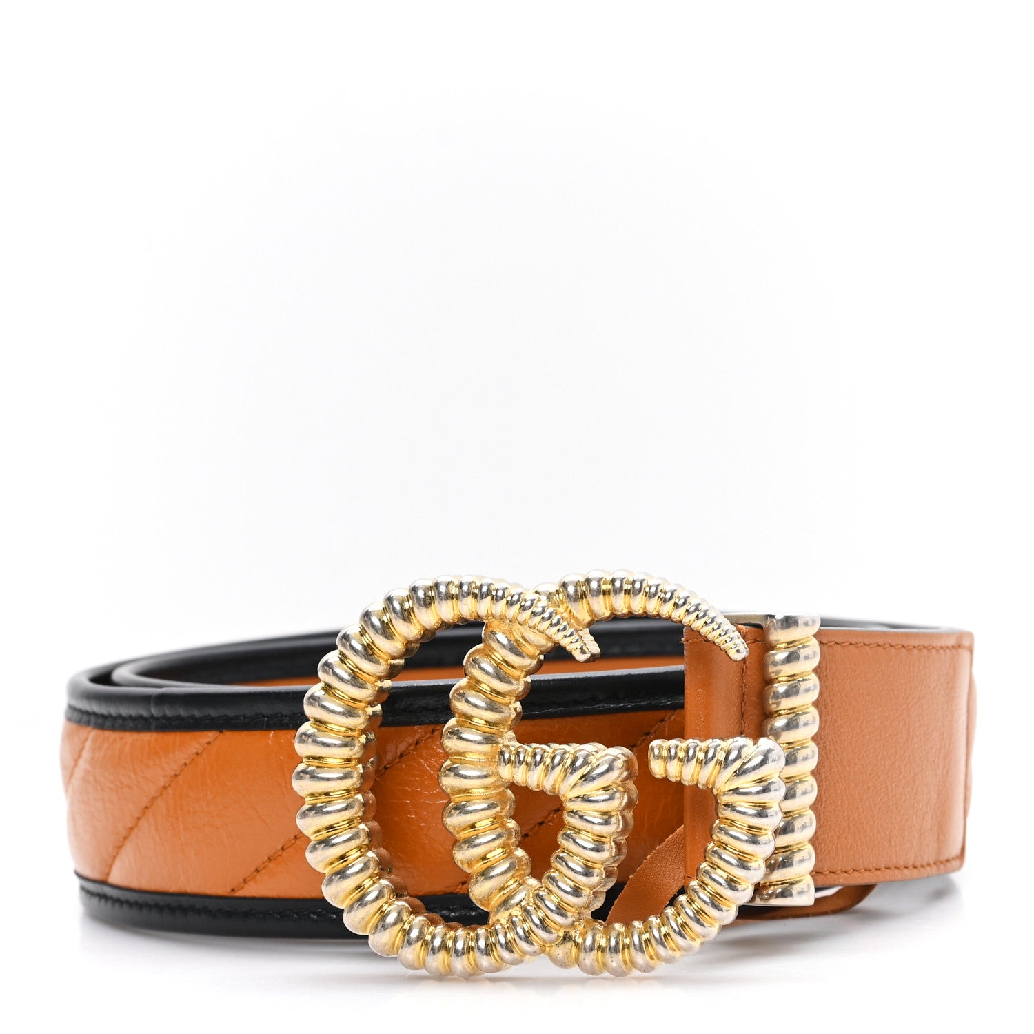 Azalea Calfskin Matelasse Diagonal Torchon Double G 40mm Belt 85 34 Cognac Black