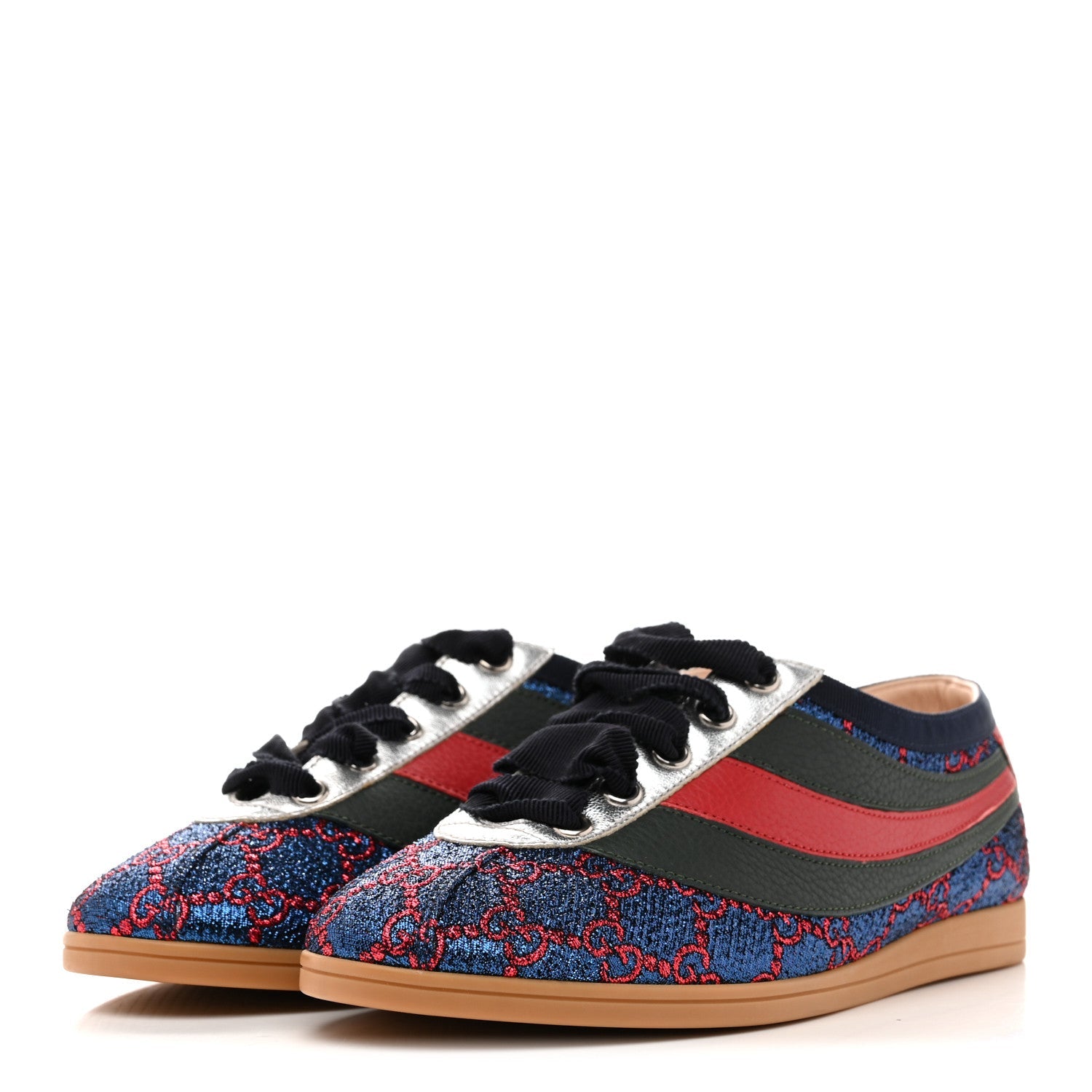 Lurex Calfskin Web GG Monogram Womens Falacer Sneakers 35.5 Iridescent Blue Iridescent Red Silver